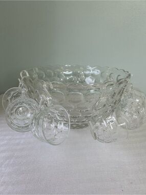 Clear Glass Punch Bowl Set with Hanging Cups